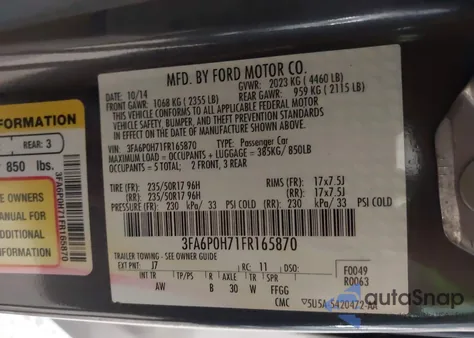 2015 Ford Fusion Se из США, поврежденный, VIN 3FA6P0H71FR165870